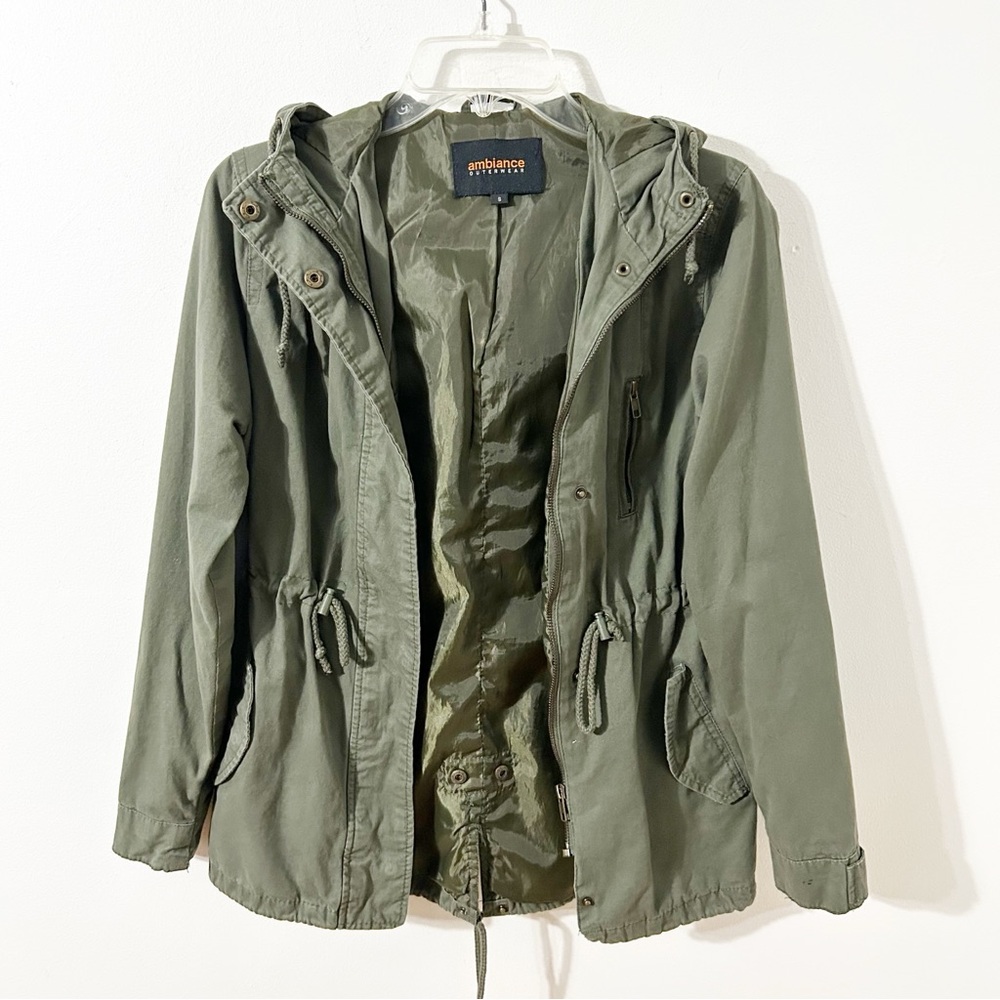 Ambiance Outerwear Cotton Army Green Field Utility Cargo Military Hooded Jacket